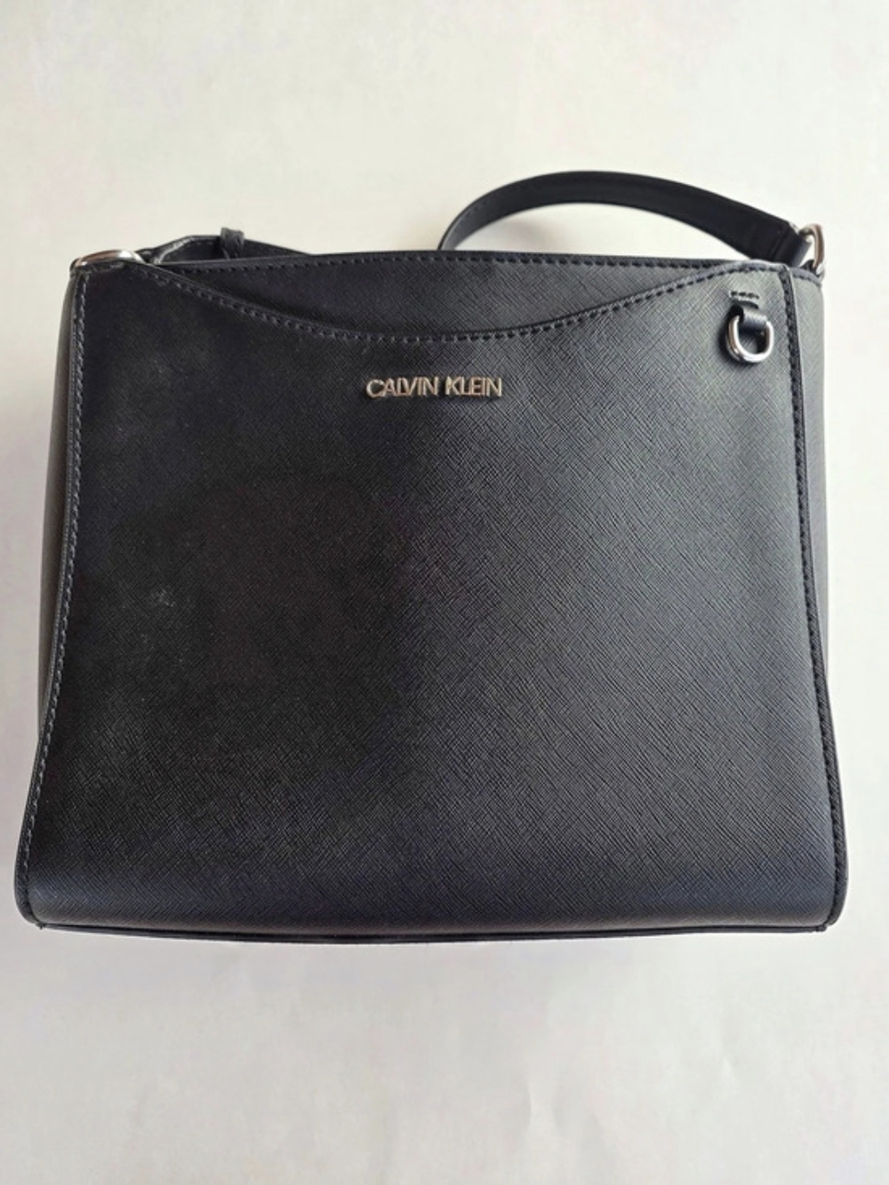 Calvin Klein Crossbody Bag Black Leather/silver L 9" H 8" W 2.5" Purse